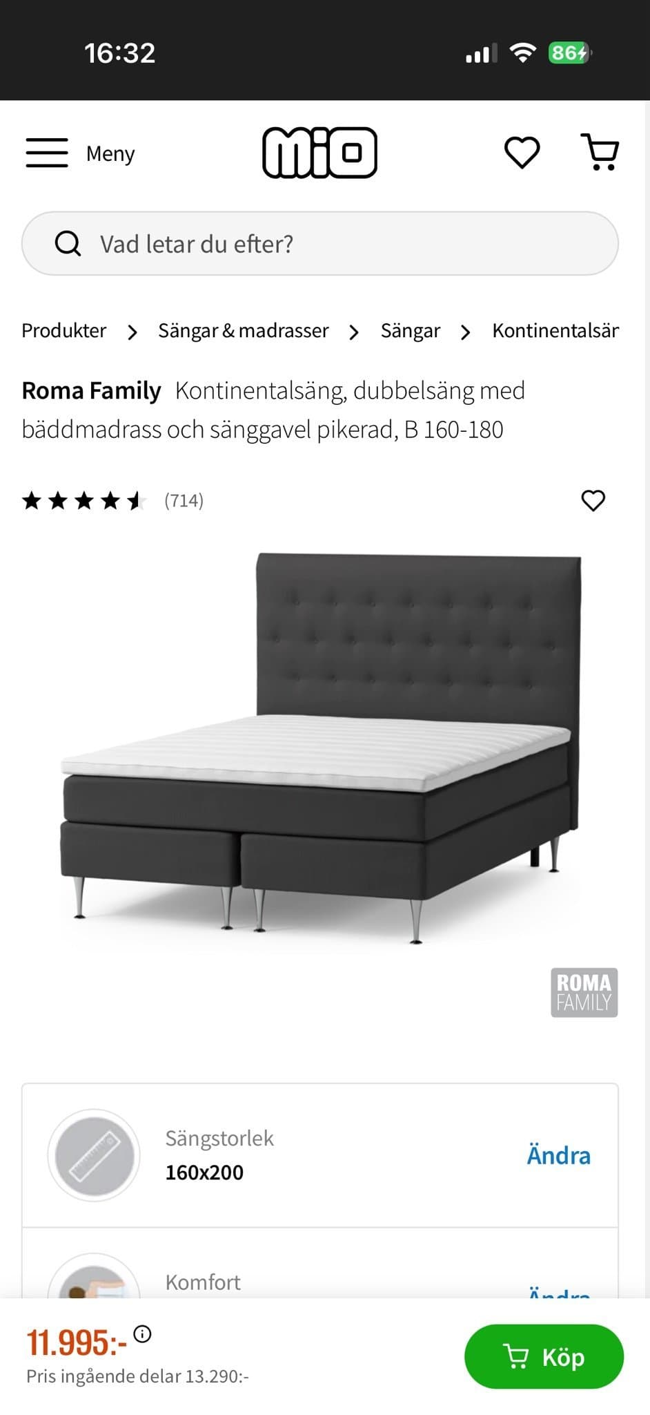 Kontinentalsäng Roma Family 160x200 cm