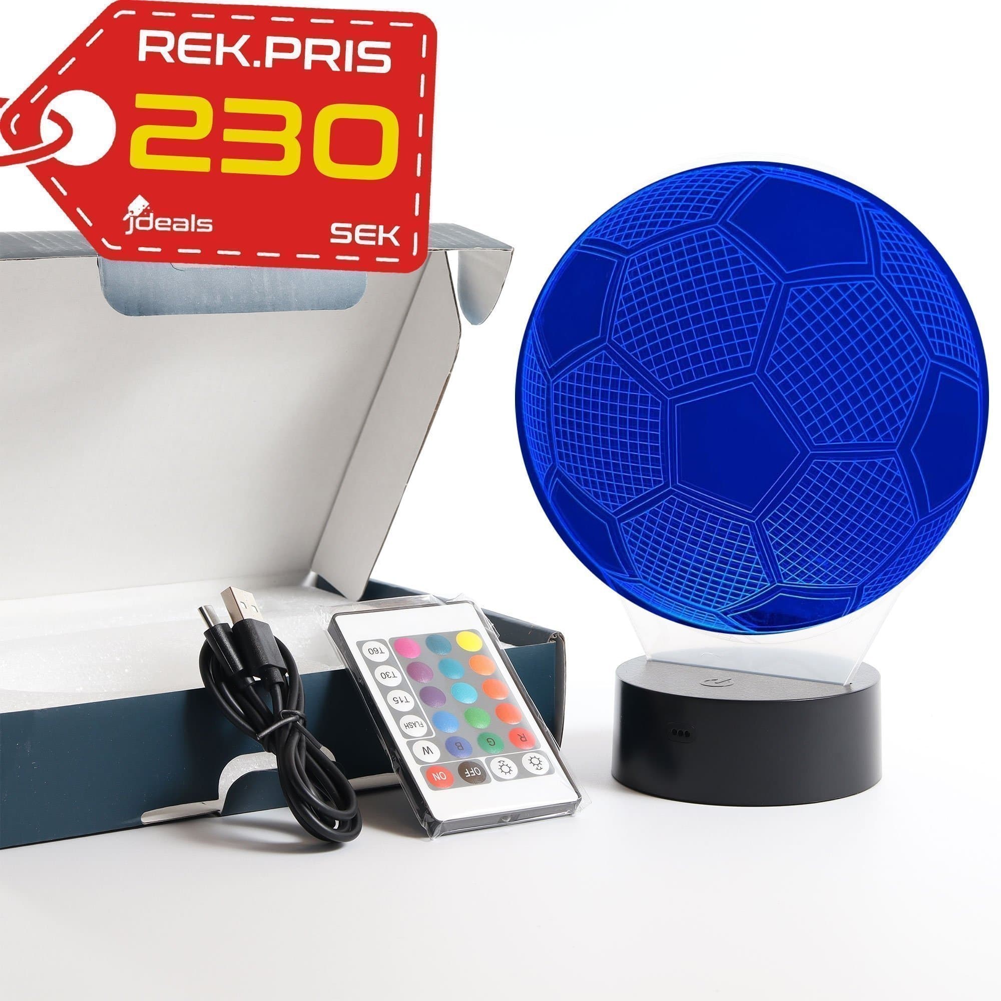 3D Effekt Fotboll Nattlampa – Visuell Illusion, 16 Färger med Fjärrkontroll