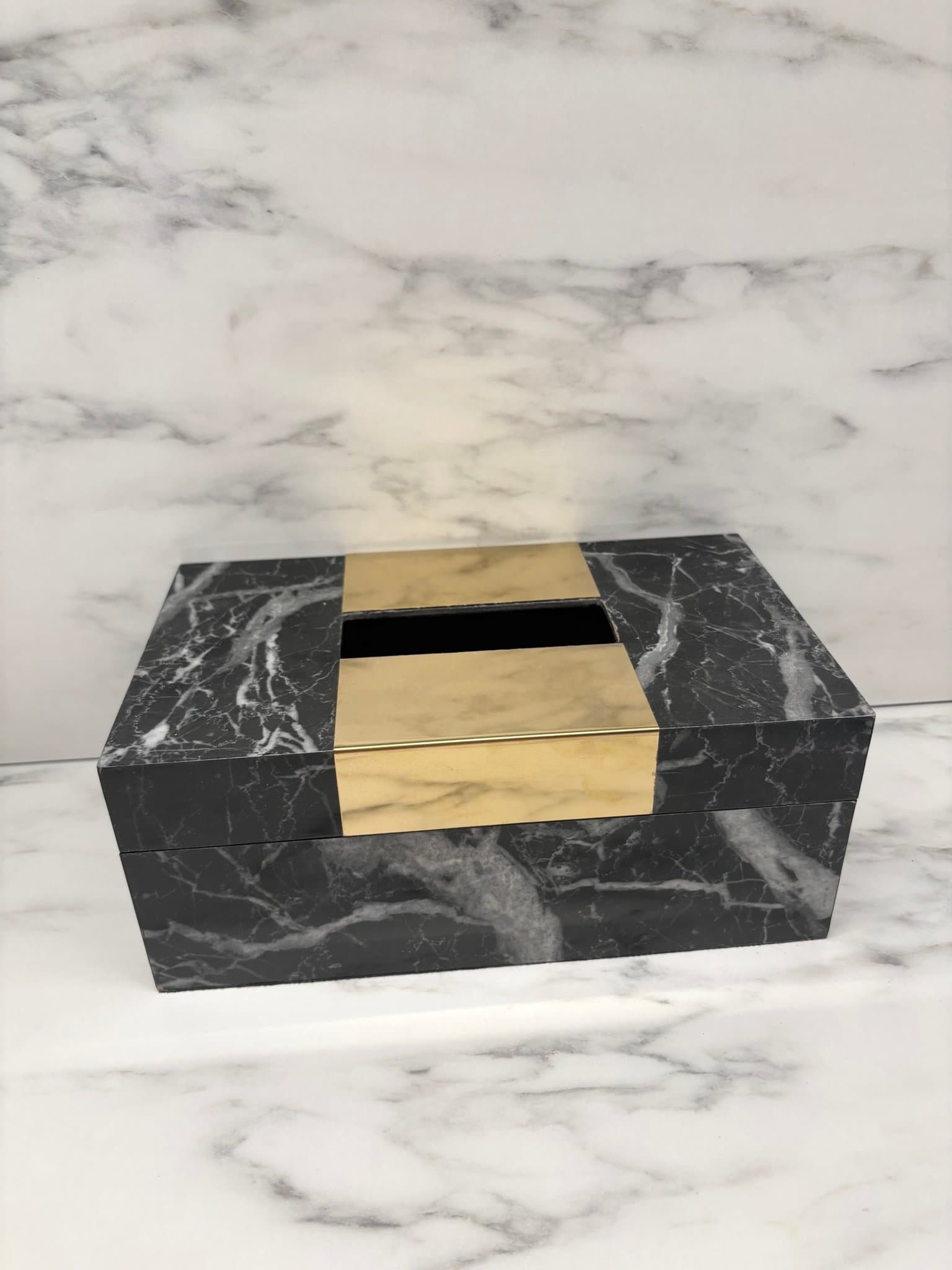 Förvaringsbox Marmor Lyx Mio svart/guldmdf Servettbox Utgått