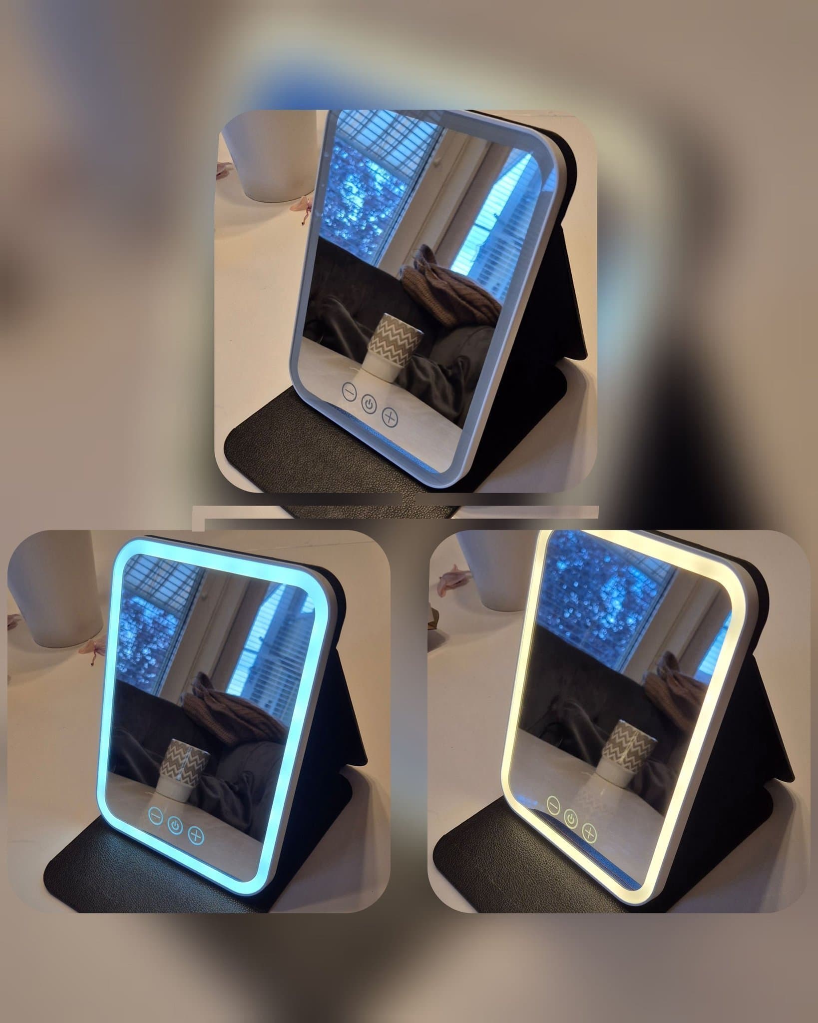 Svart hopfällbar Sminkspegel med LED-belysning – Perfekt för Hem och Resa