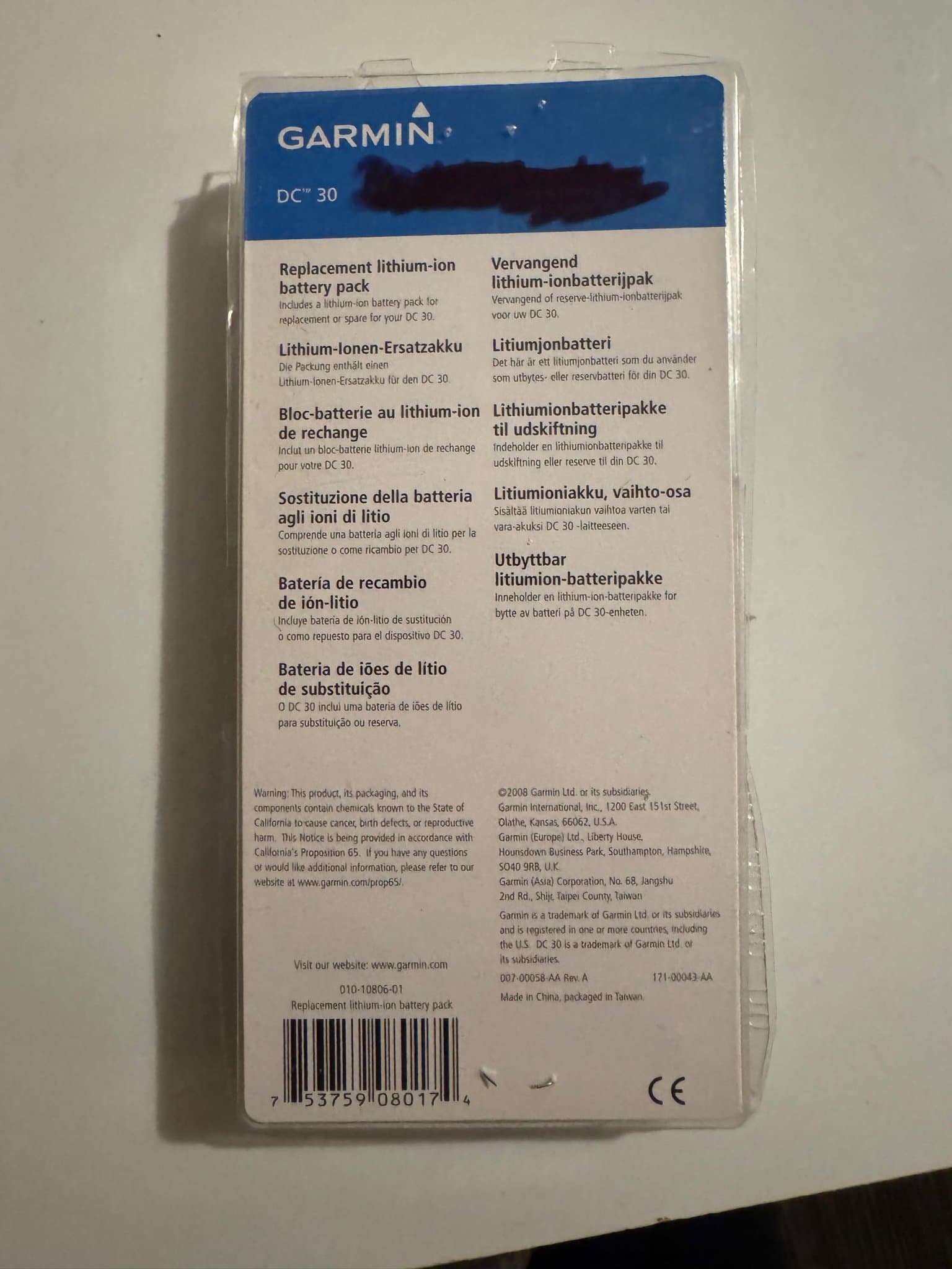 Garmin DC30 Original Batteri – Lithium-Ion – 010-10806-01 – Ny (Oanvänd)