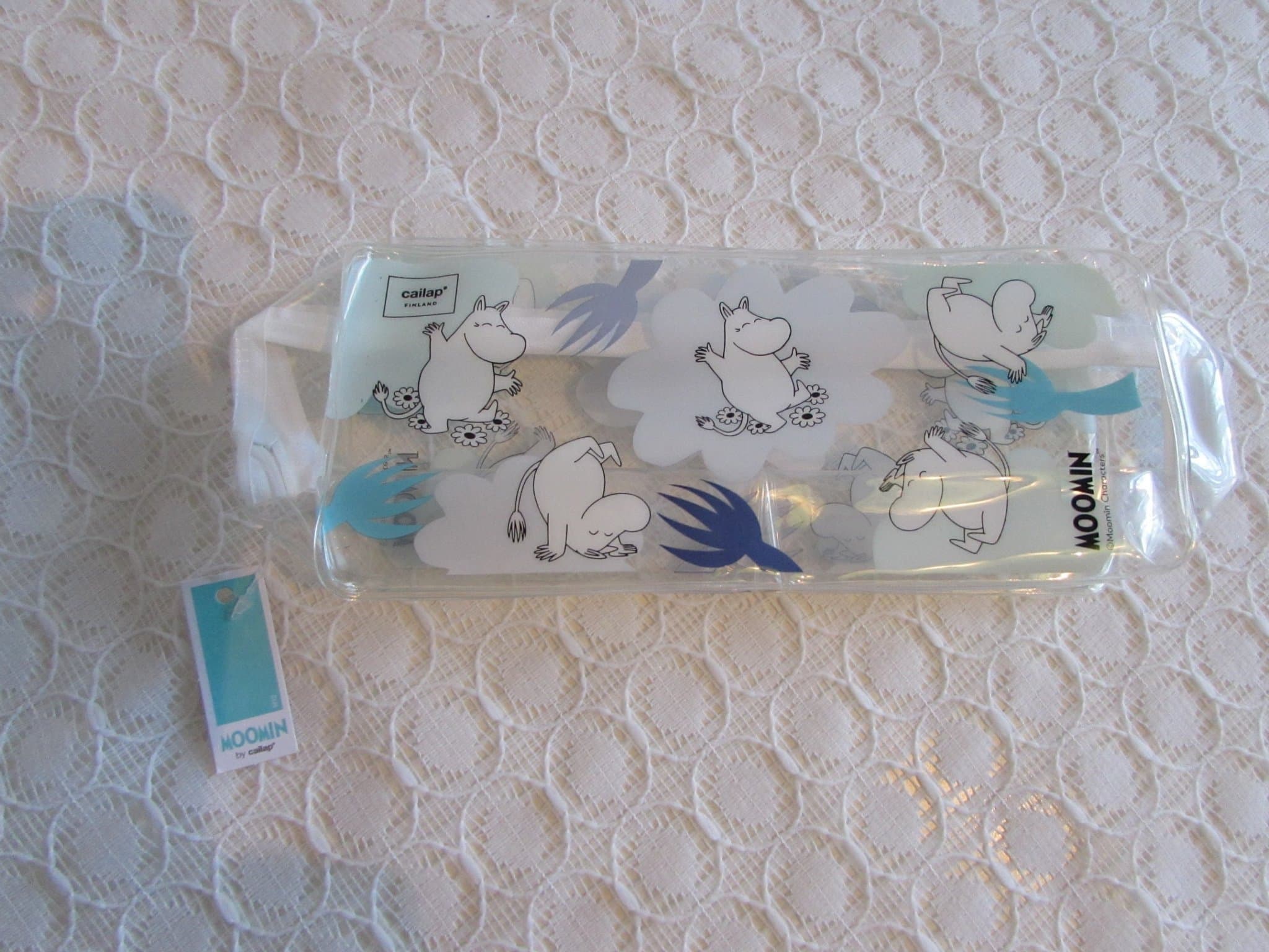 Necessär oanvänd Moomin by Cailap Finland genomskinlig Mumintrollet lappar kvar