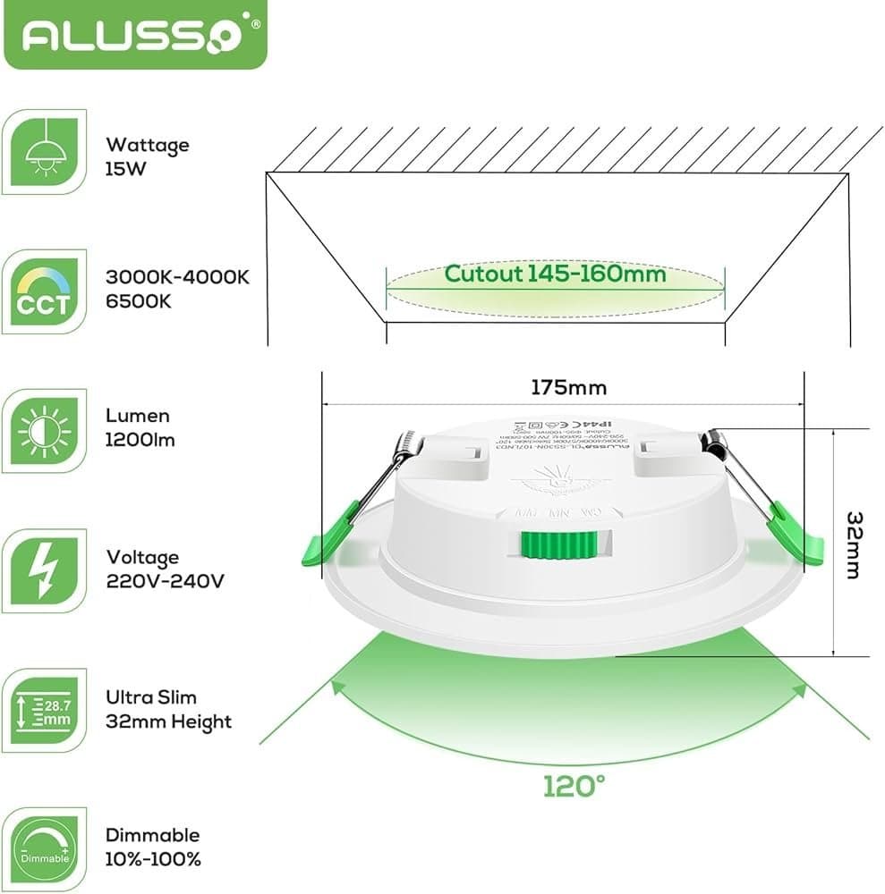 ALUSSO LED Infälld Spotlight 15W, 6-pack