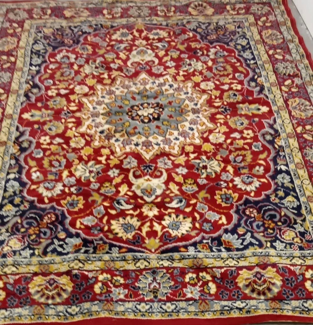 Röd orientalisk rugg lugg ullmatta med blommönster 170×240