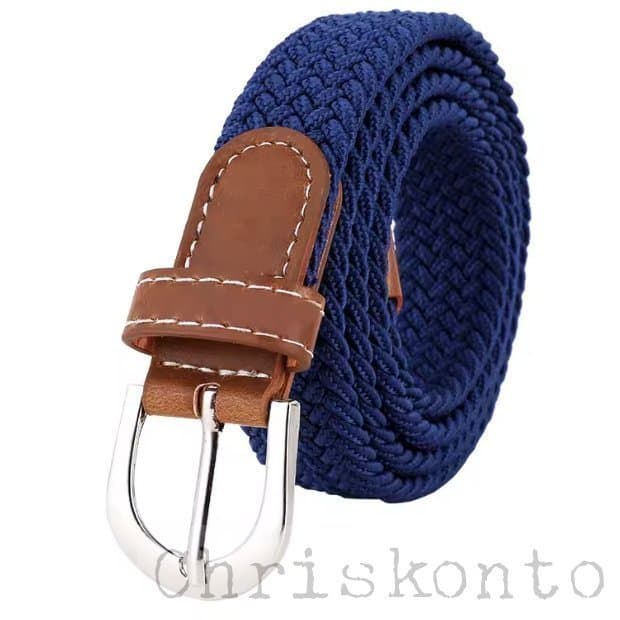 [Ny] Blått Flätat Elastiskt Skärp Bälte Långt 105 cm Stretch