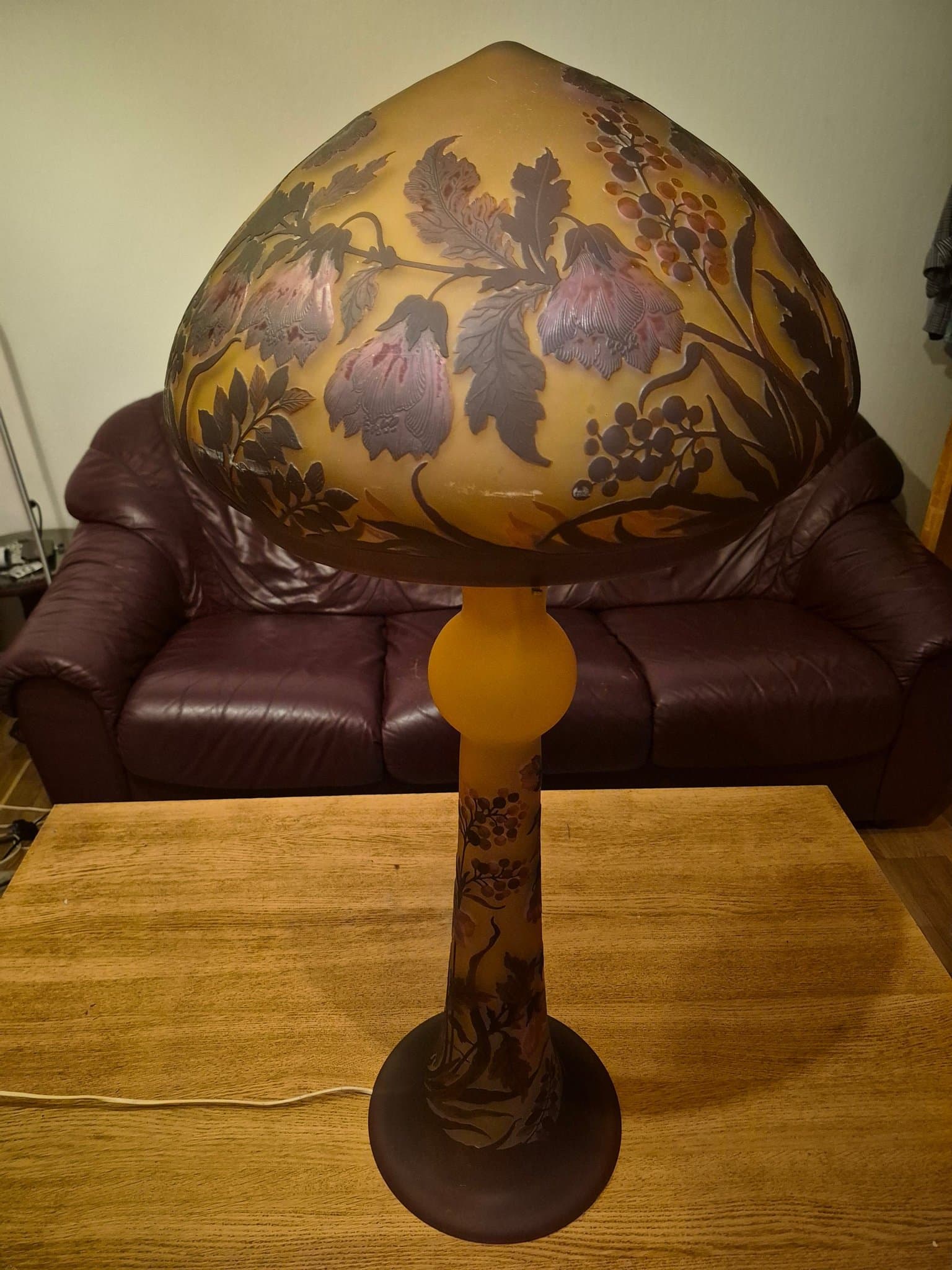 Gallé lampa golvmodell 95 cm handgjort glas