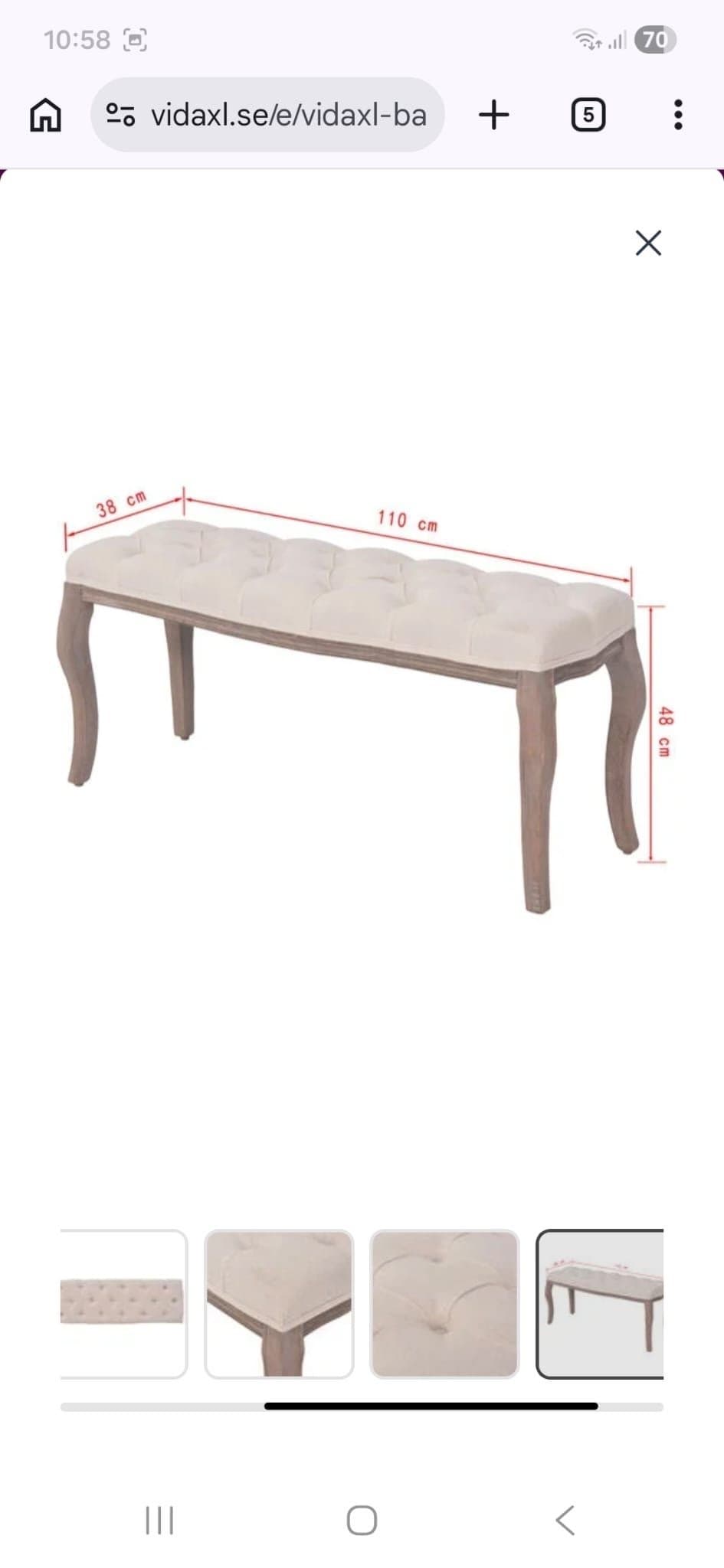 Ny vidaXL bänk (gräddvit)