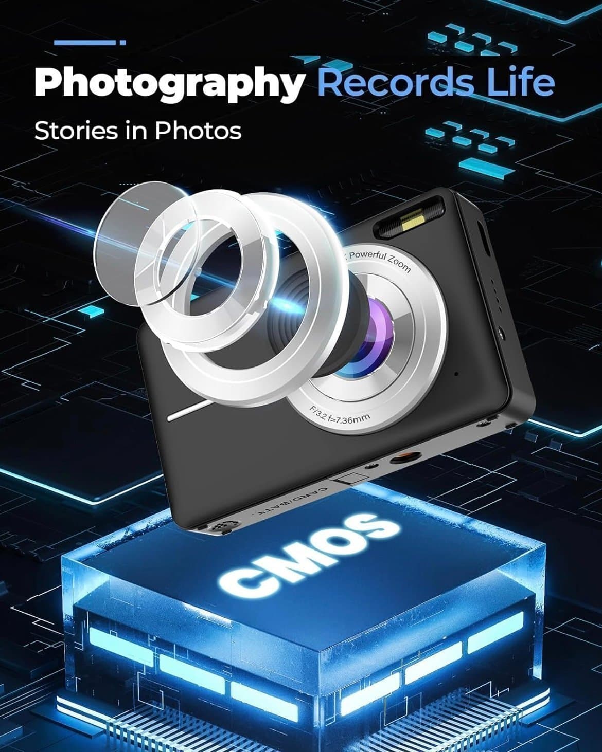 Digitalkamera, fotokamera Kompaktkamera med 32 GB-kort 44 MP-kamera 1080P HD-vlo