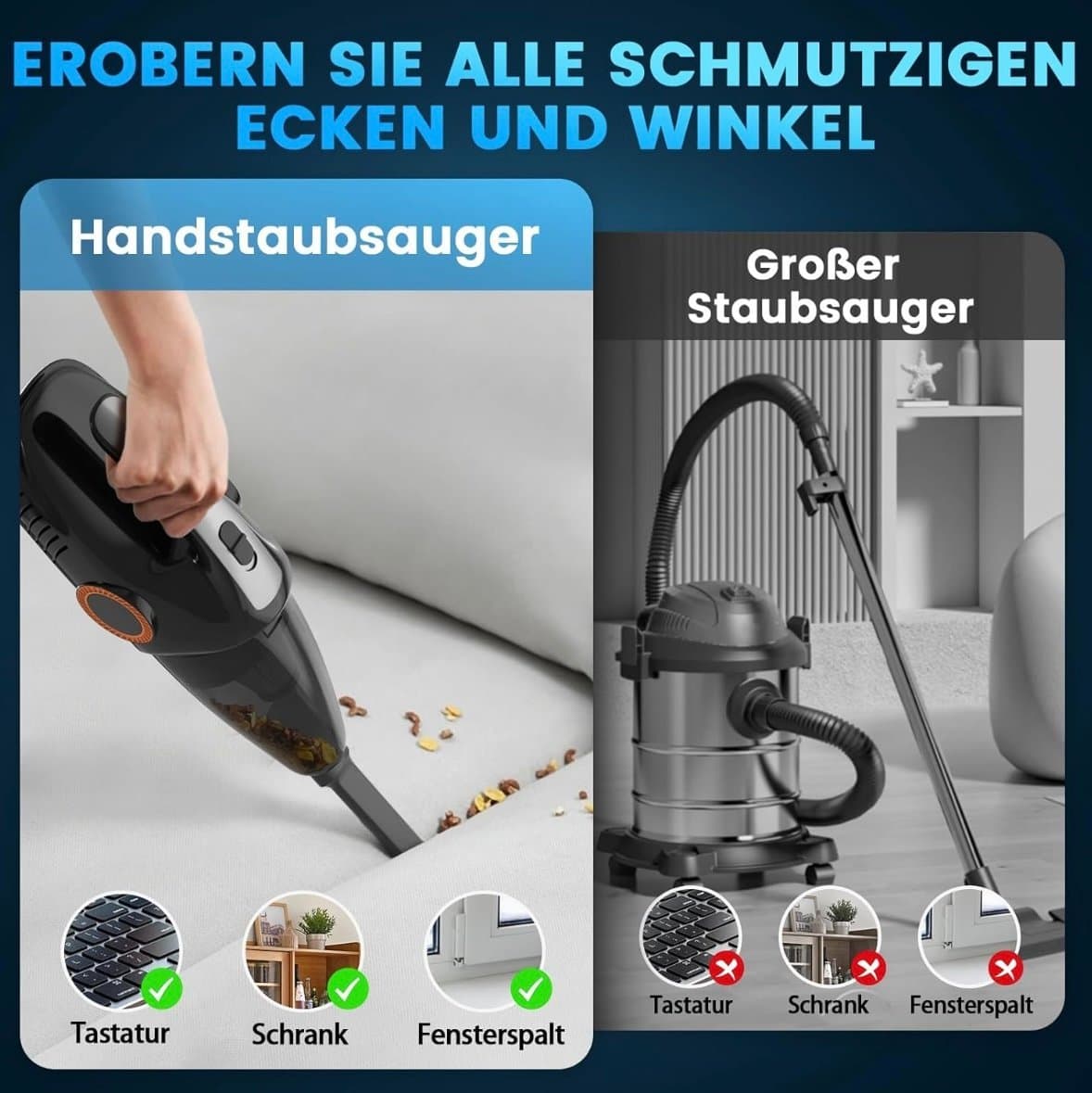 Sladdlös handdammsugare, 9500 Pa stark sugkraft handdammsugare batteri 6000 mAh