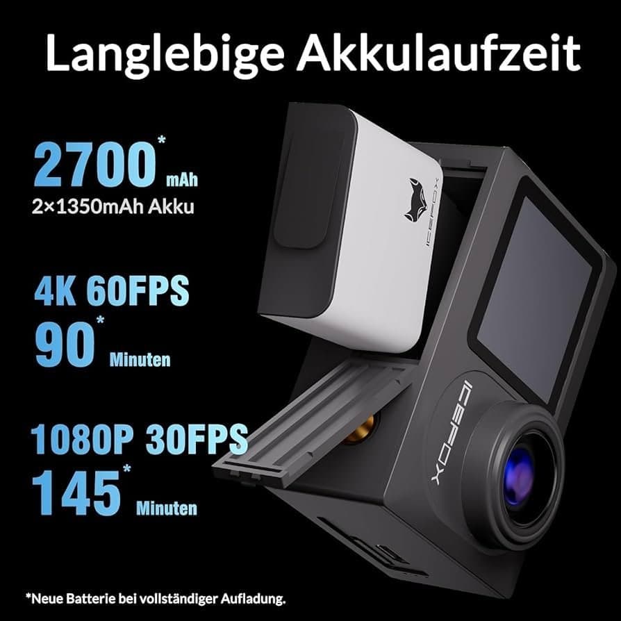 Actionkamera 4K 60FPS 20MP, WiFi undervattenskamera med 110° ultravidvinkel, EIS