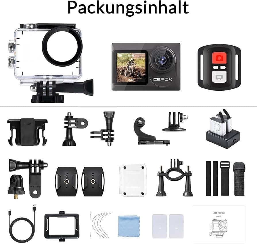 Actionkamera 4K 60FPS 20MP, WiFi undervattenskamera med 110° ultravidvinkel, EIS