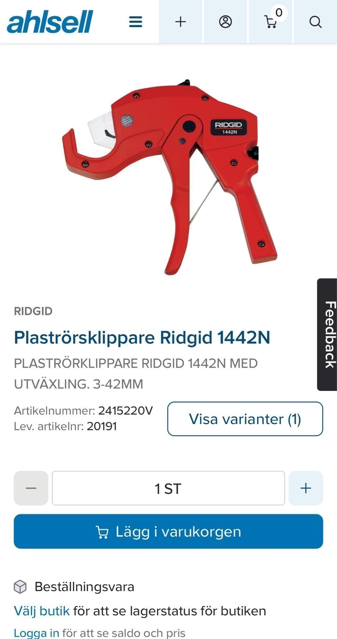 Ridgid 1442N Plastrorsklippare 3-42mm
