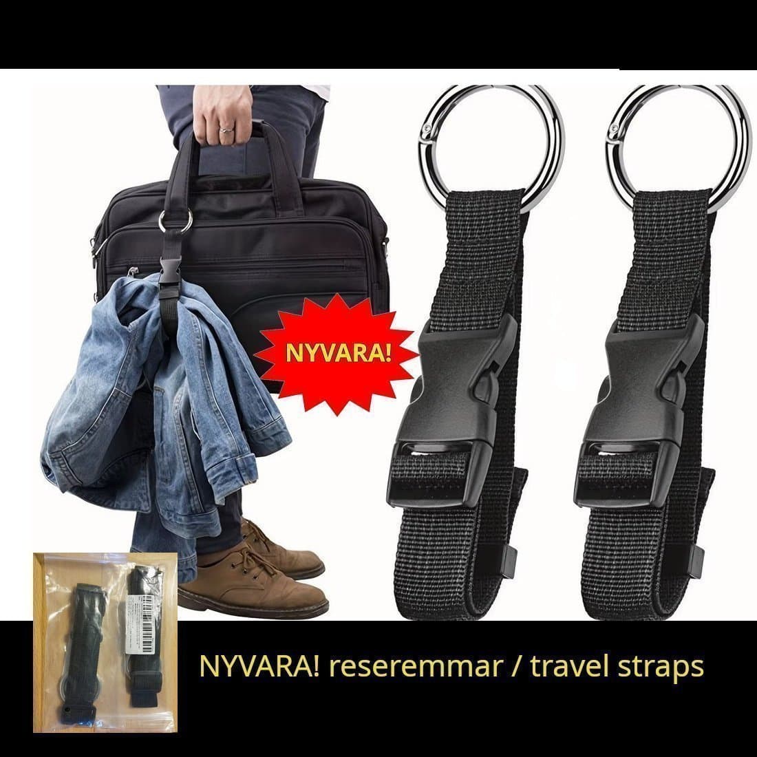 2 st. oanvända reseremmar / travel straps / jacket holder / Jackhållare /