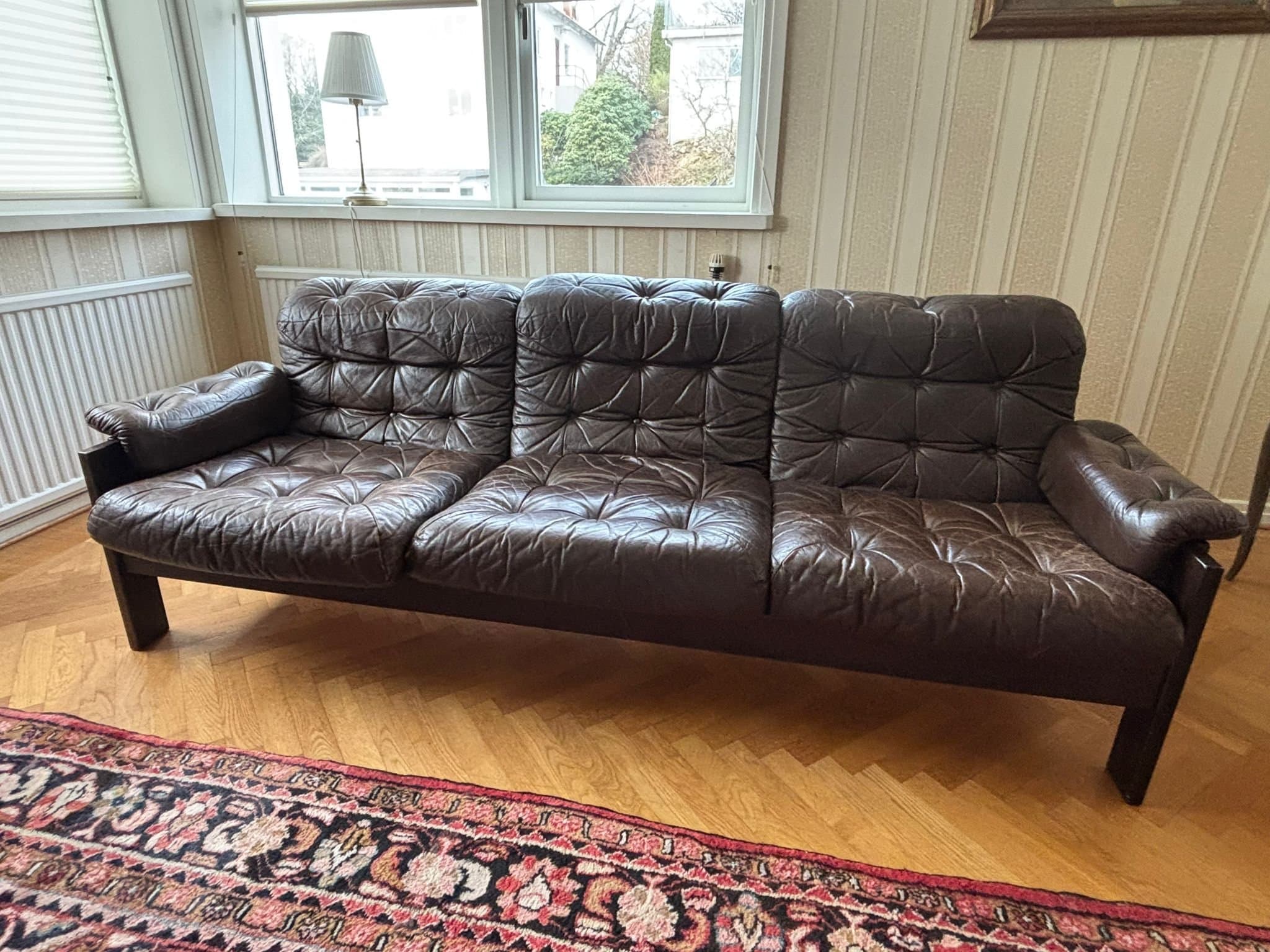 Retro Soffa och fåtölj i brunt läder