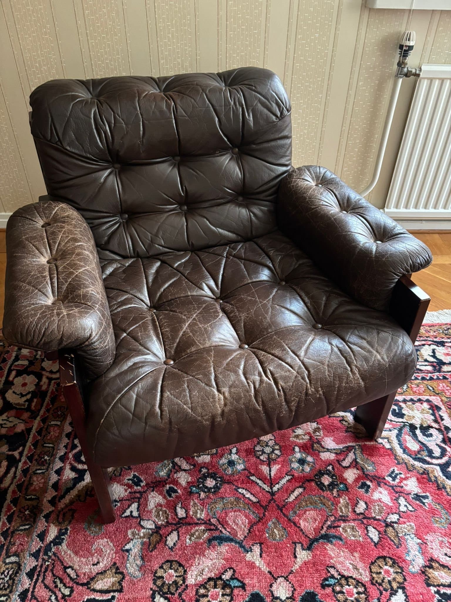 Retro Soffa och fåtölj i brunt läder
