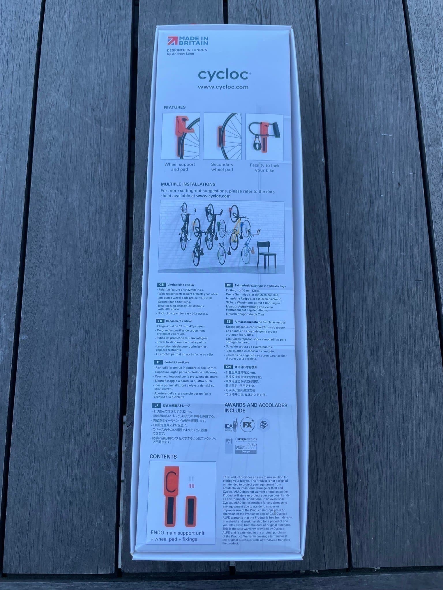 Cycloc Endo väggmonterad cykelhållare – vit, oanvänd i originalförpackning