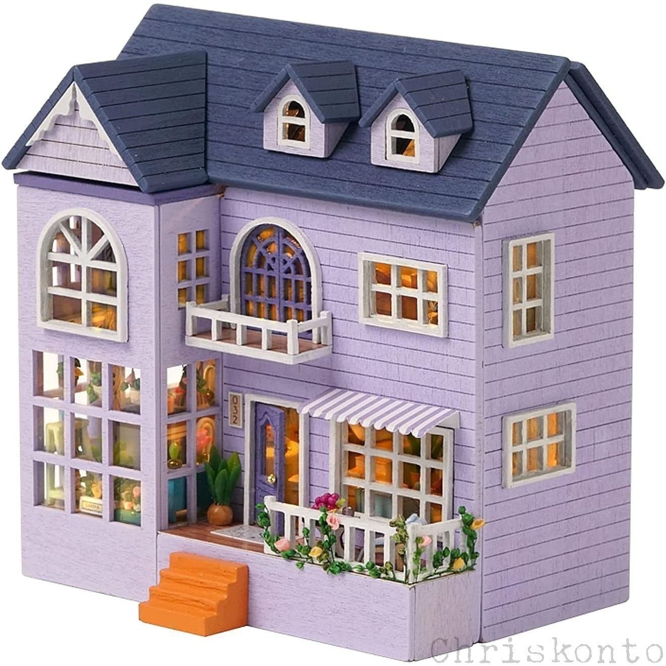 [Ny] DIY Miniatyrdockhus "Happy House" 1:24 LED-belysning Pyssel Dockhus Mini