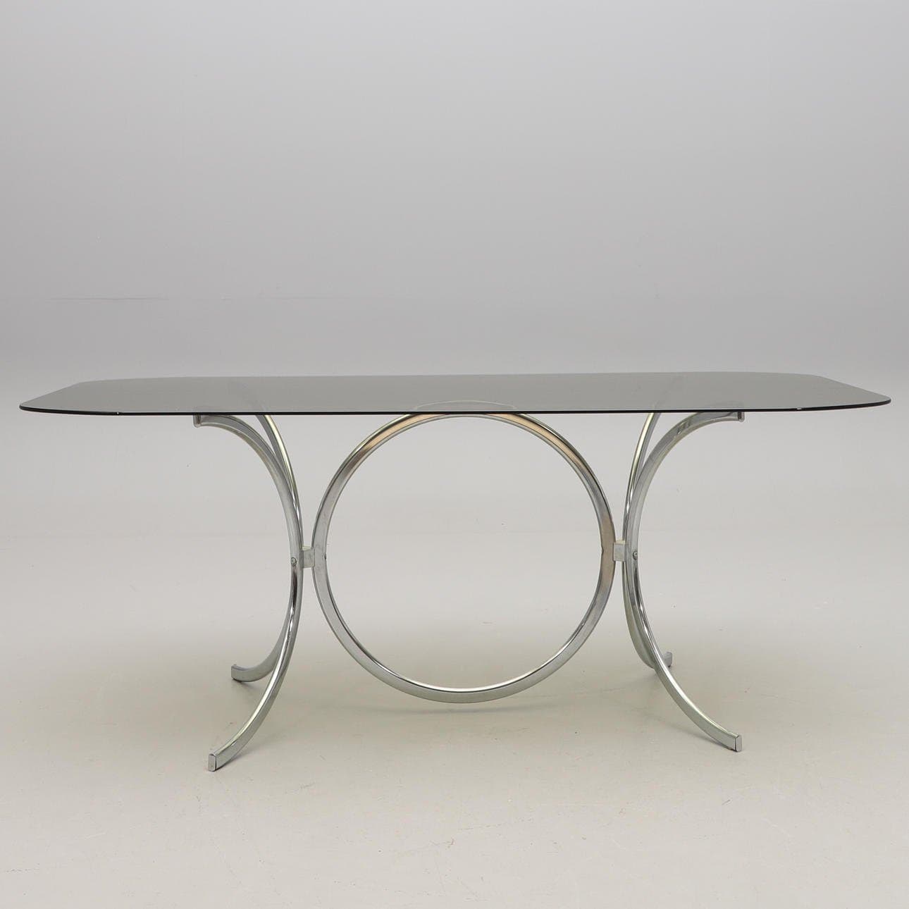 Gastone Rinaldi Vintage Matbord - Space Age 1970-tal – Krom och rökfärgat glas
