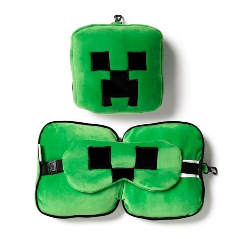 Relaxeazzz Minecraft Creeper – Plysch Resekudde & Ögonmask