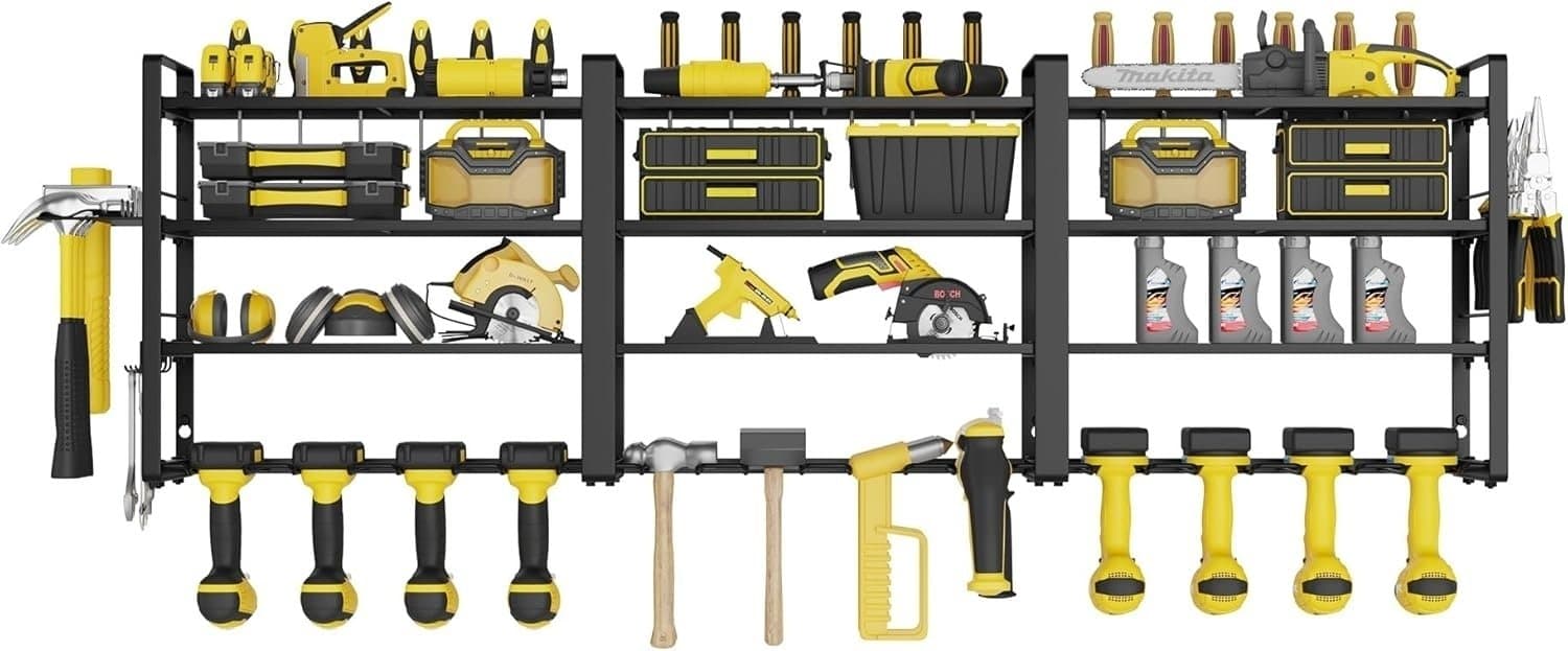 NY 4 nivåers verktygshylla av metall + 4 borrhållare• 120 x 25 x 45 cm • VÅ