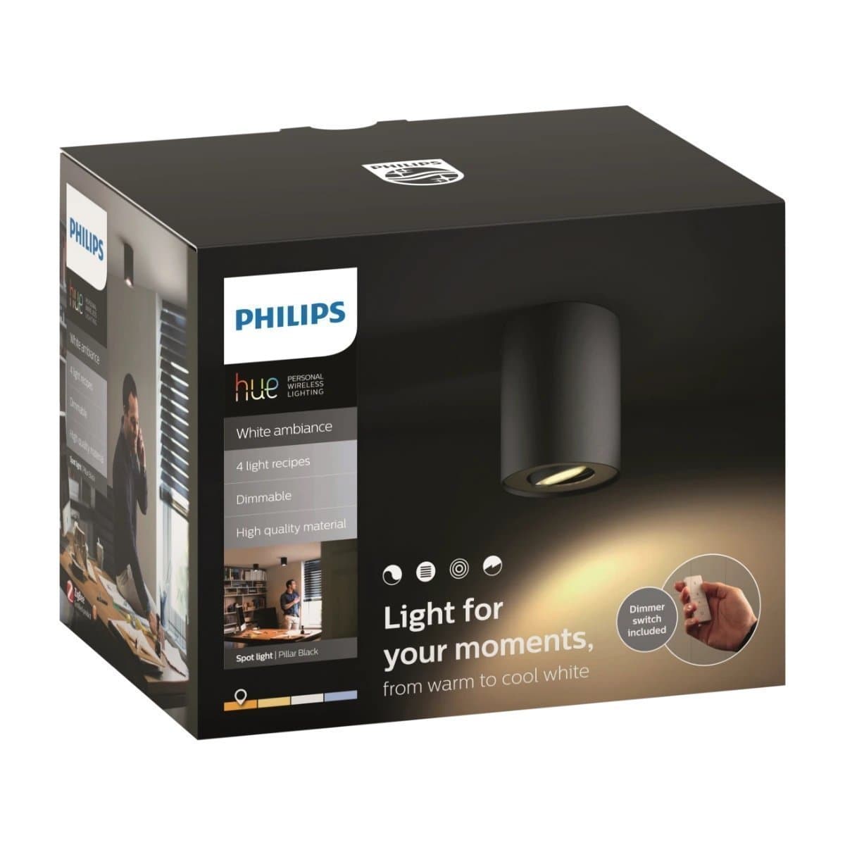 3st Philips Hue White Ambiance Pillar Spotlight Svart