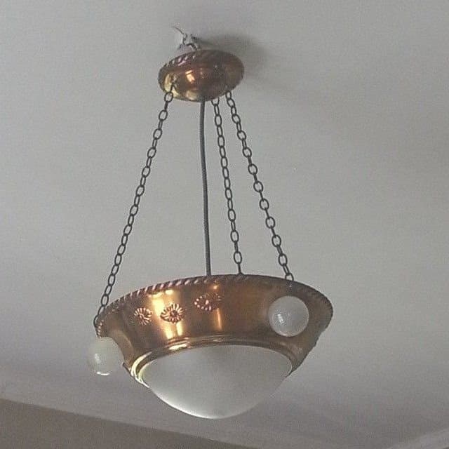 ANTIK VINTAGE DESIGN LAMPA MED KOPPAR FINA MÖNSTER 3 LAMPOR FROST GLASS KUPA