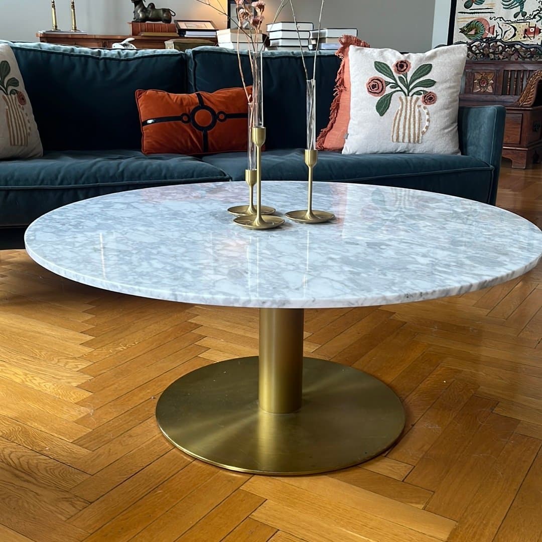 Runt Soffbord med skiva i äkta marmor