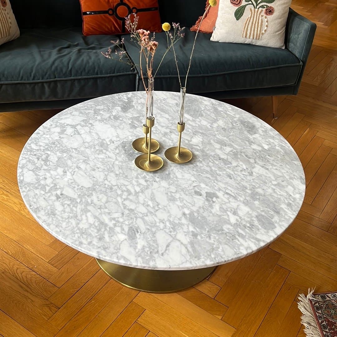 Runt Soffbord med skiva i äkta marmor