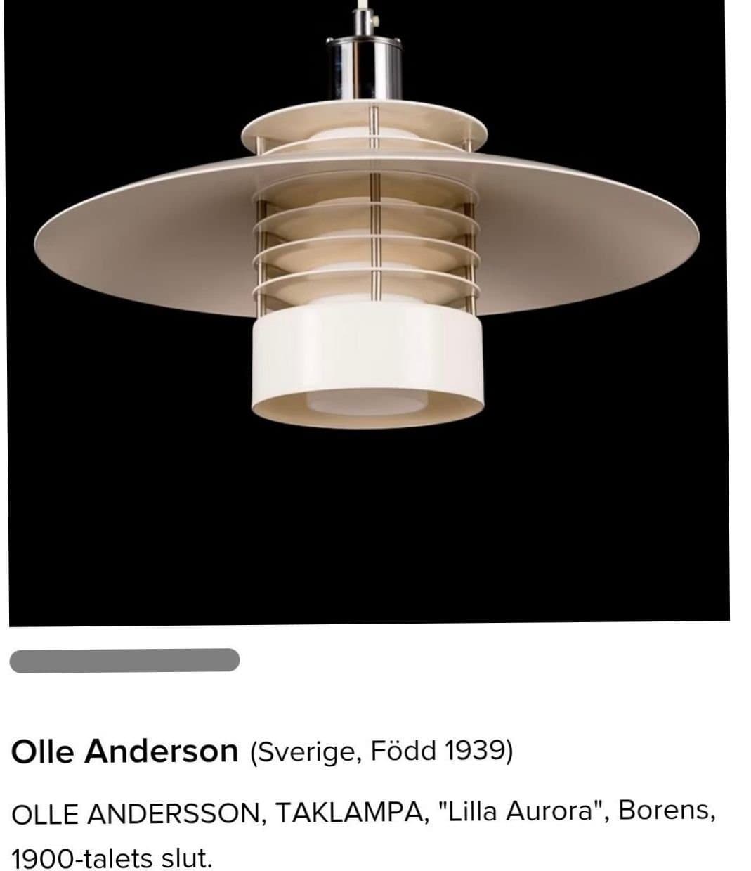 Olle Andersson taklampa Lilla aurora Boréns