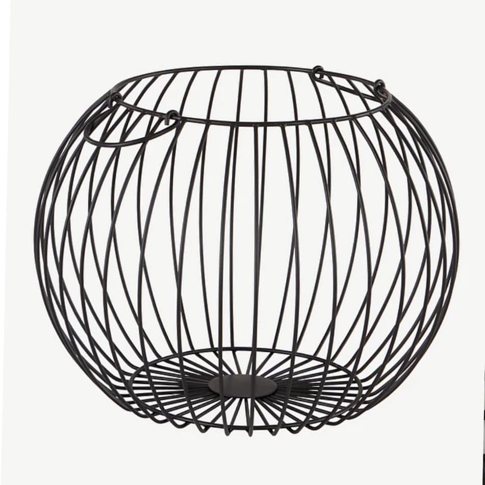 Svart rund korg i metall med två handtag