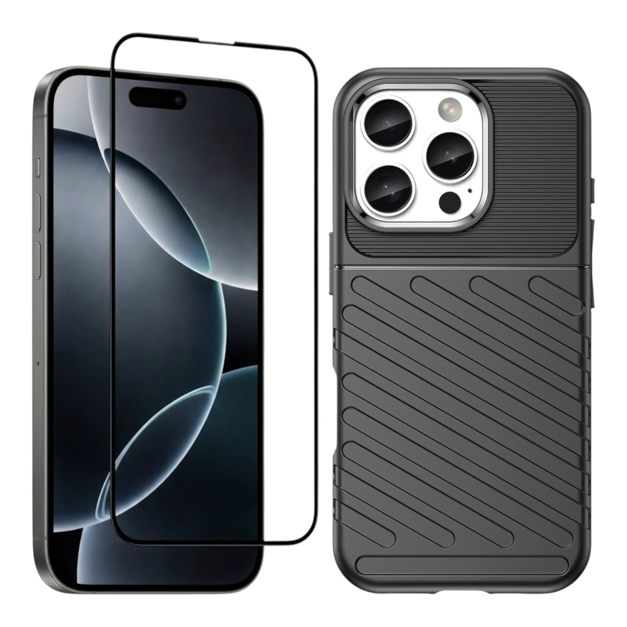 [Paket] iPhone 15 Pro Skal + 9H Härdat Glas Skärmskydd - Svart