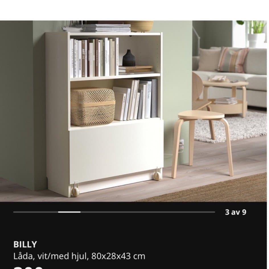 2 st IKEA Billy låda med hjul, vit