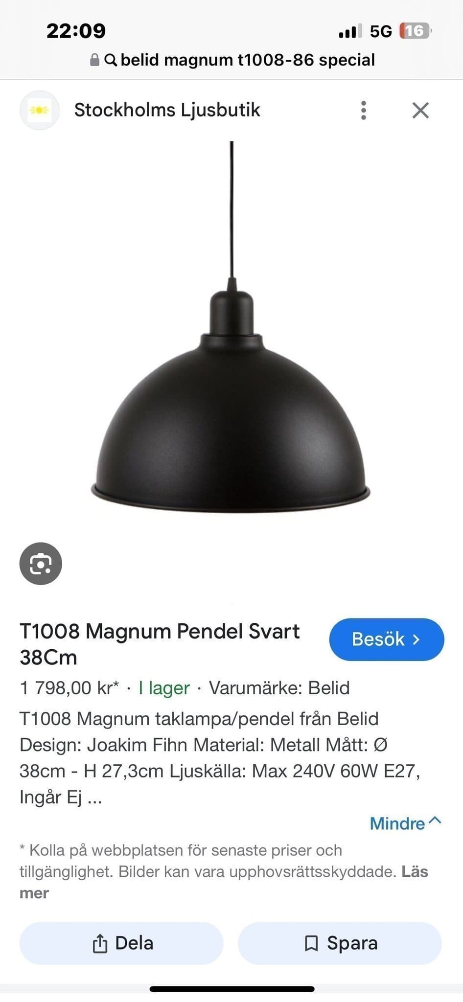 2 st Svarta taklampor. NYA! 38 cm diameter. 28 cm höga