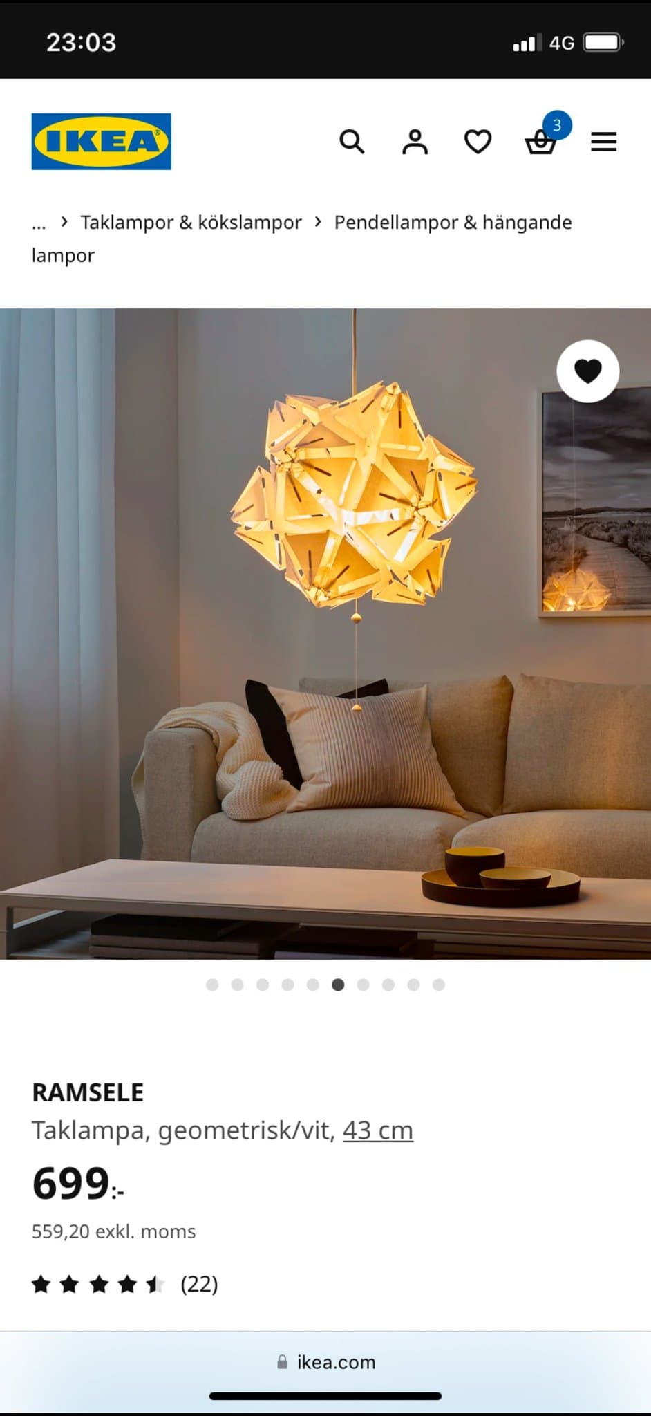 HELT NY / oanvänd! IKEA RAMSELE Taklampa, geometrisk/vit, 43 cm