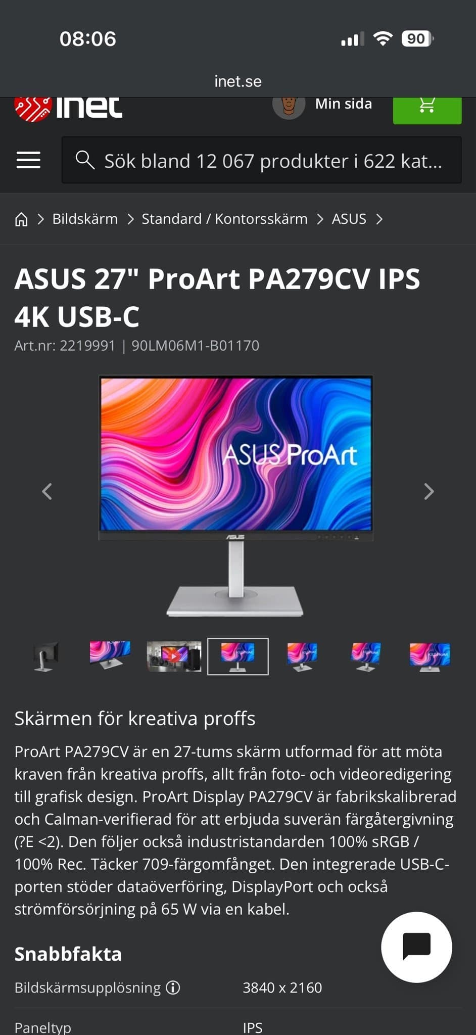 ASUS 27" ProArt PA279CV IPS 4K USB-C Bildskärm