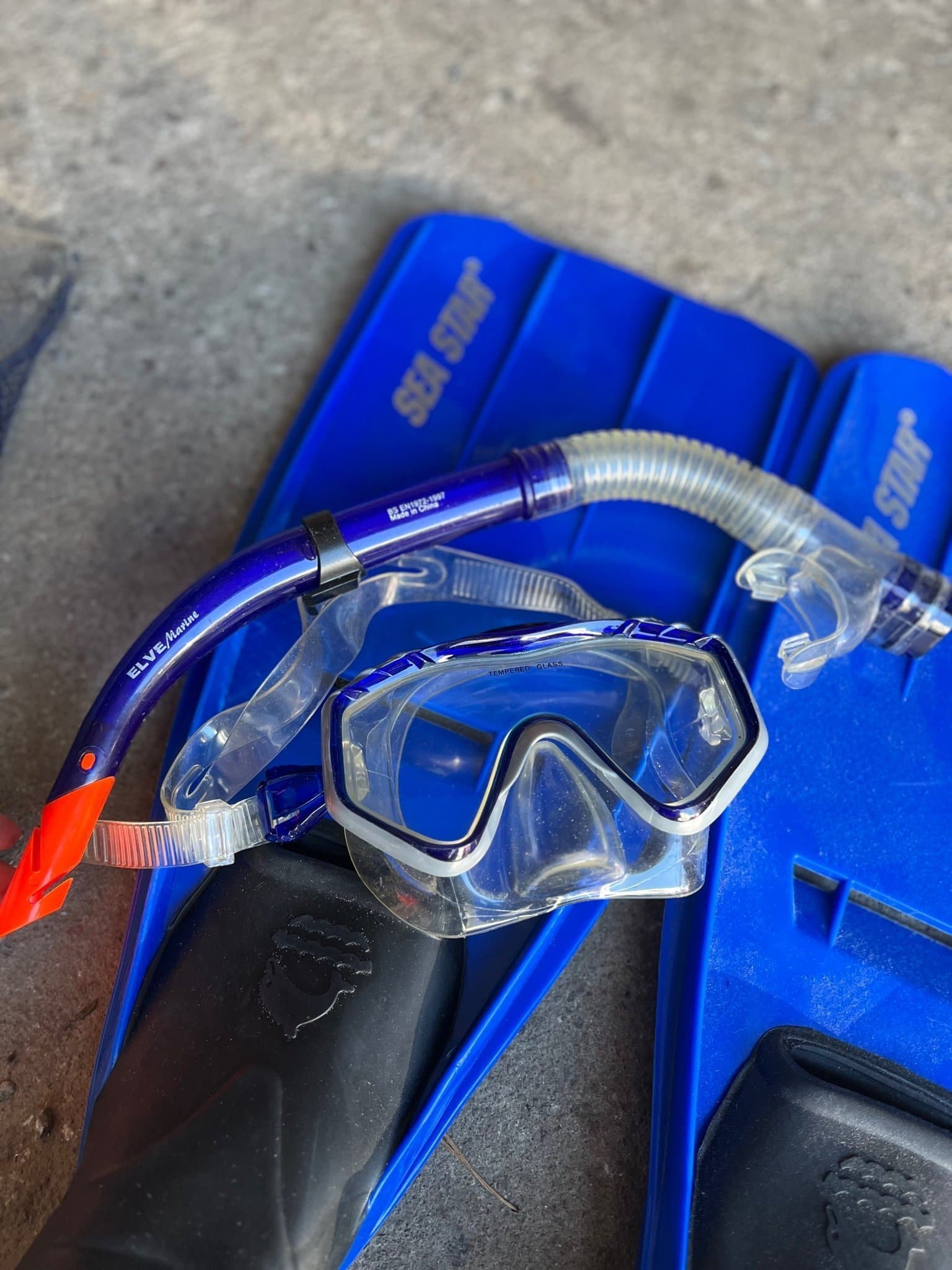 Dykset med cyklop, snorkel och simfenor