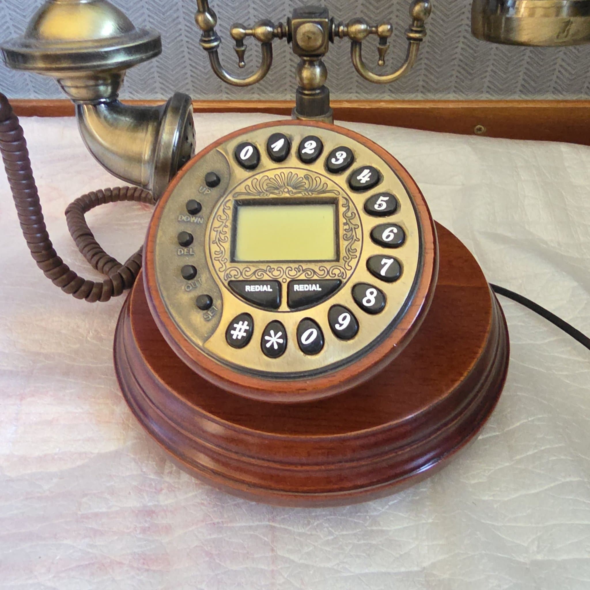 Fast Sladd Telefon Gammal Telefon i Trä och Mässing