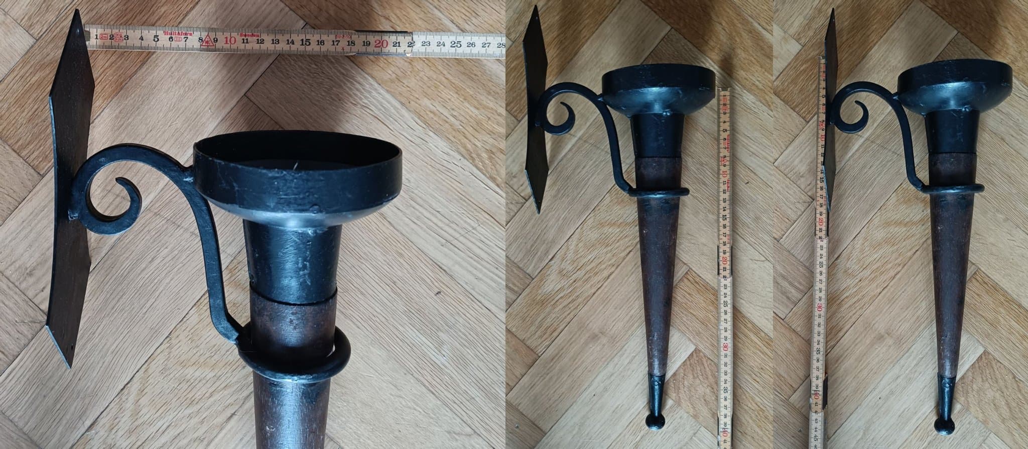 Rustik Väggljusstake – Smide & Trä – Medeltida fackla (50 cm)