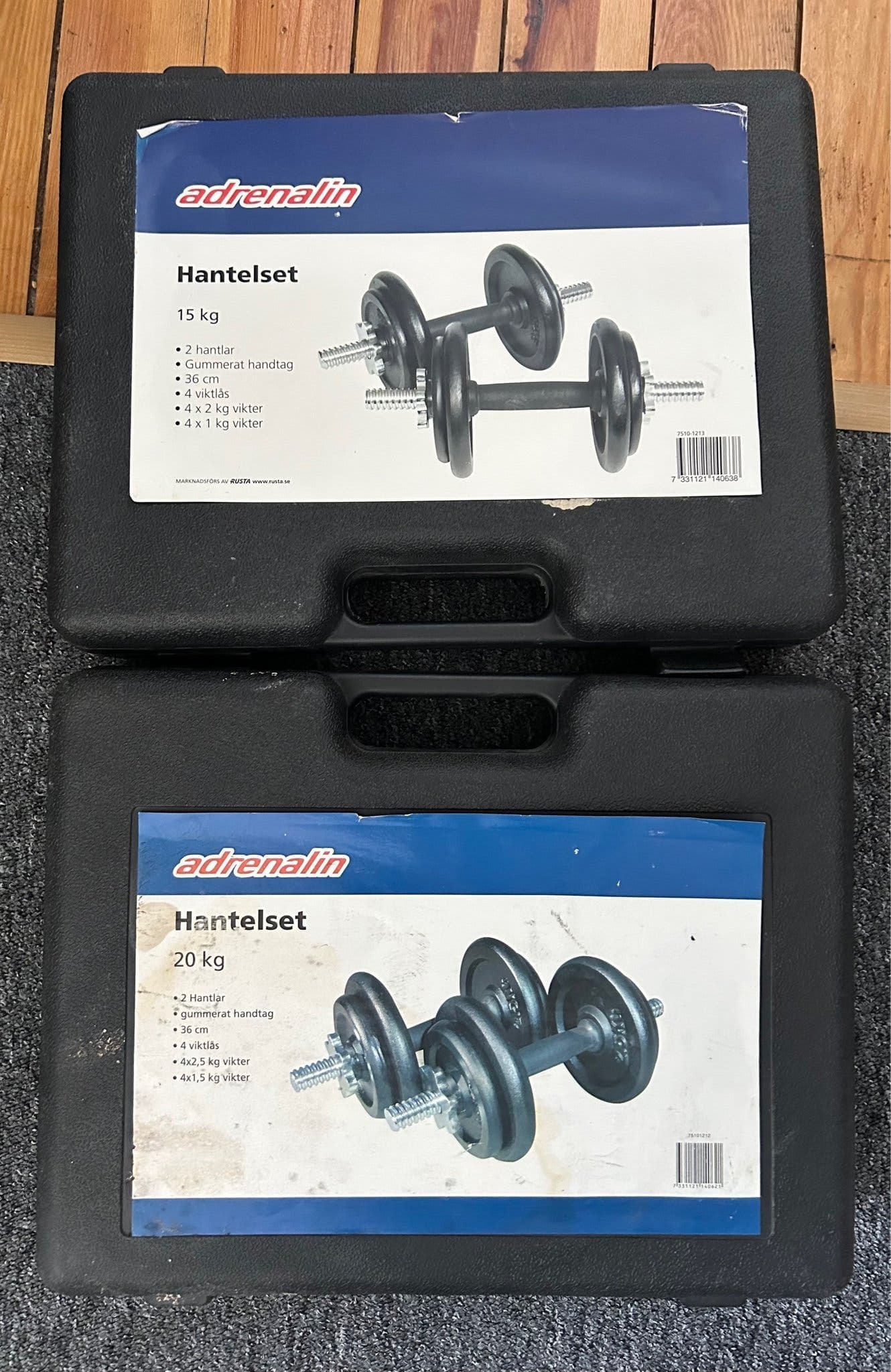 Hantlar 15 kg och 20 kg med vikter - totalt 47 kg