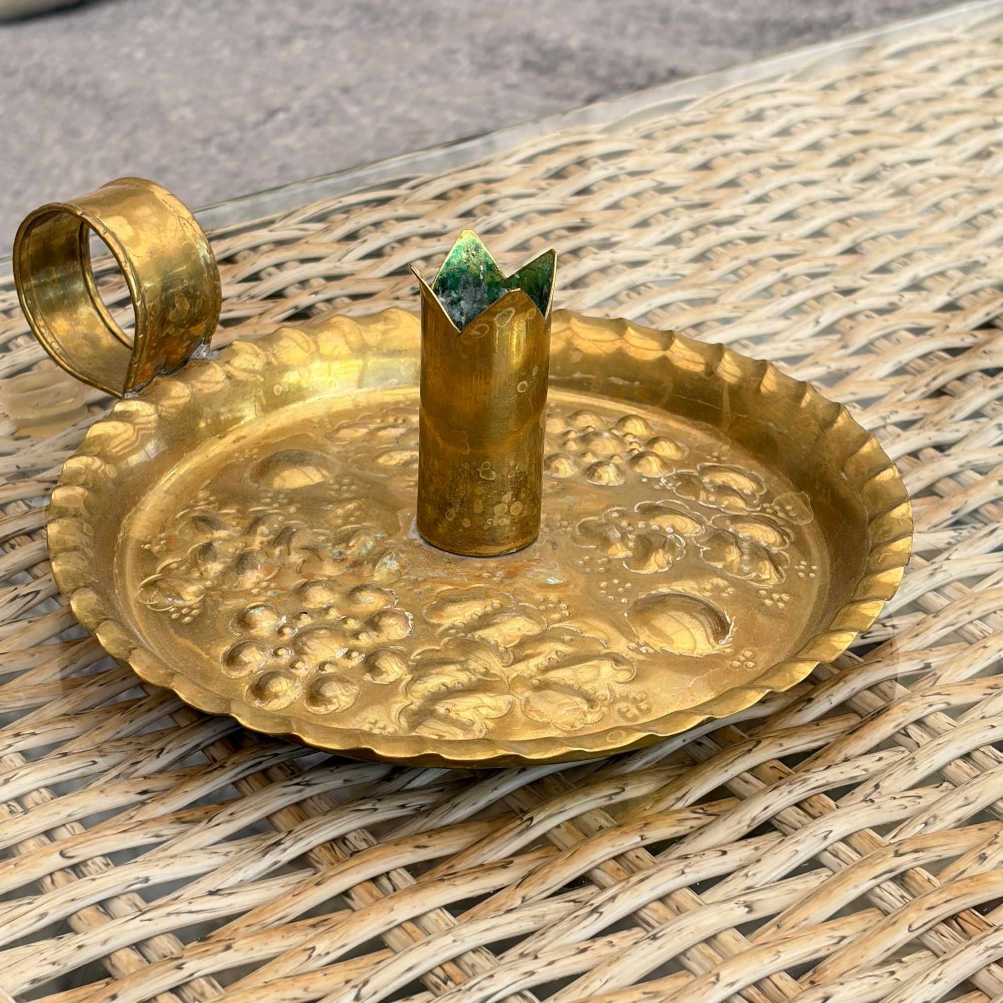 gammal Nattljusstake Ljusplåt Mässing