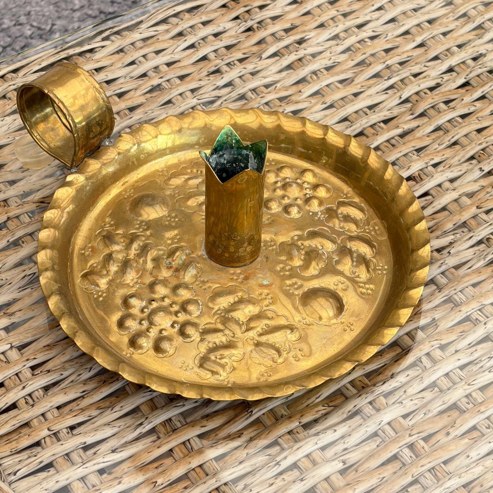 gammal Nattljusstake Ljusplåt Mässing