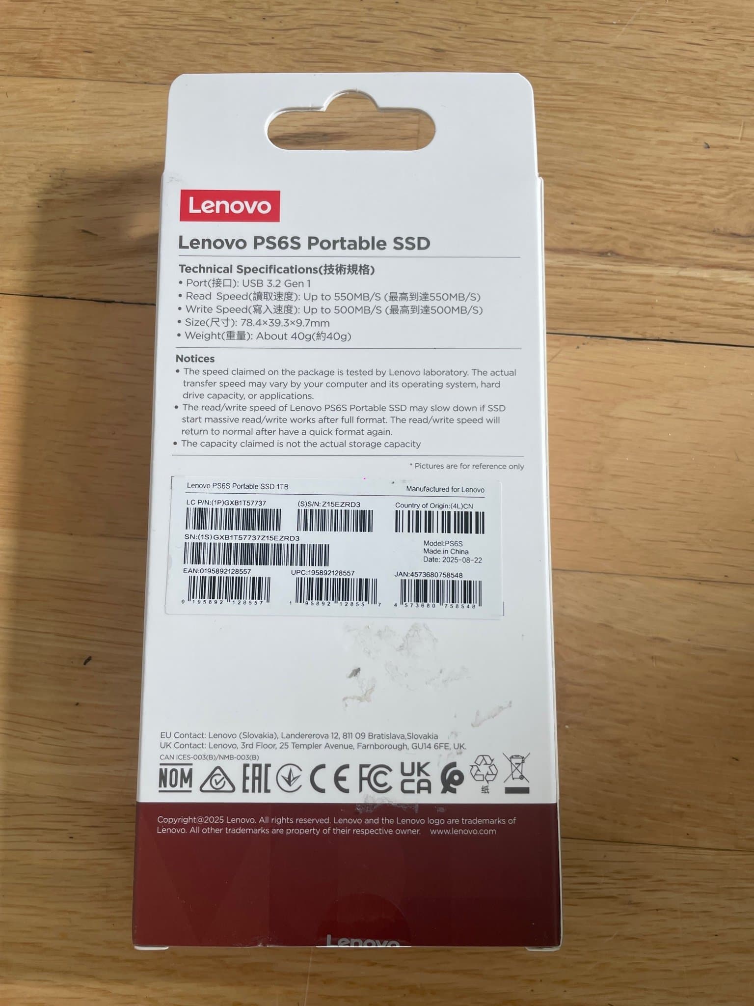Lenovo PS6S Portable SSD 1TB (ny)