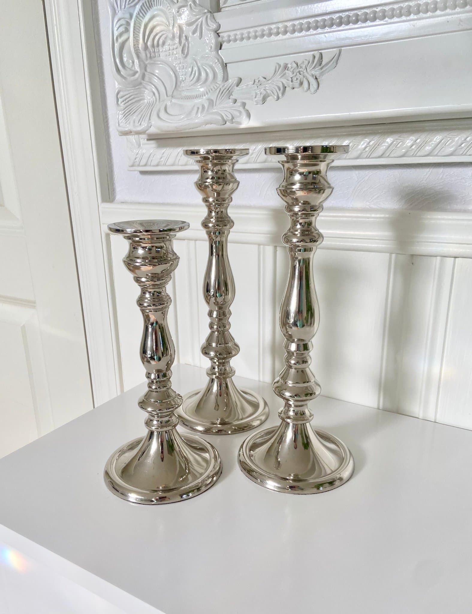 3 st Ljusstake silver metall H34 Ø9 H22 Ø9 Mio Lou Utgått