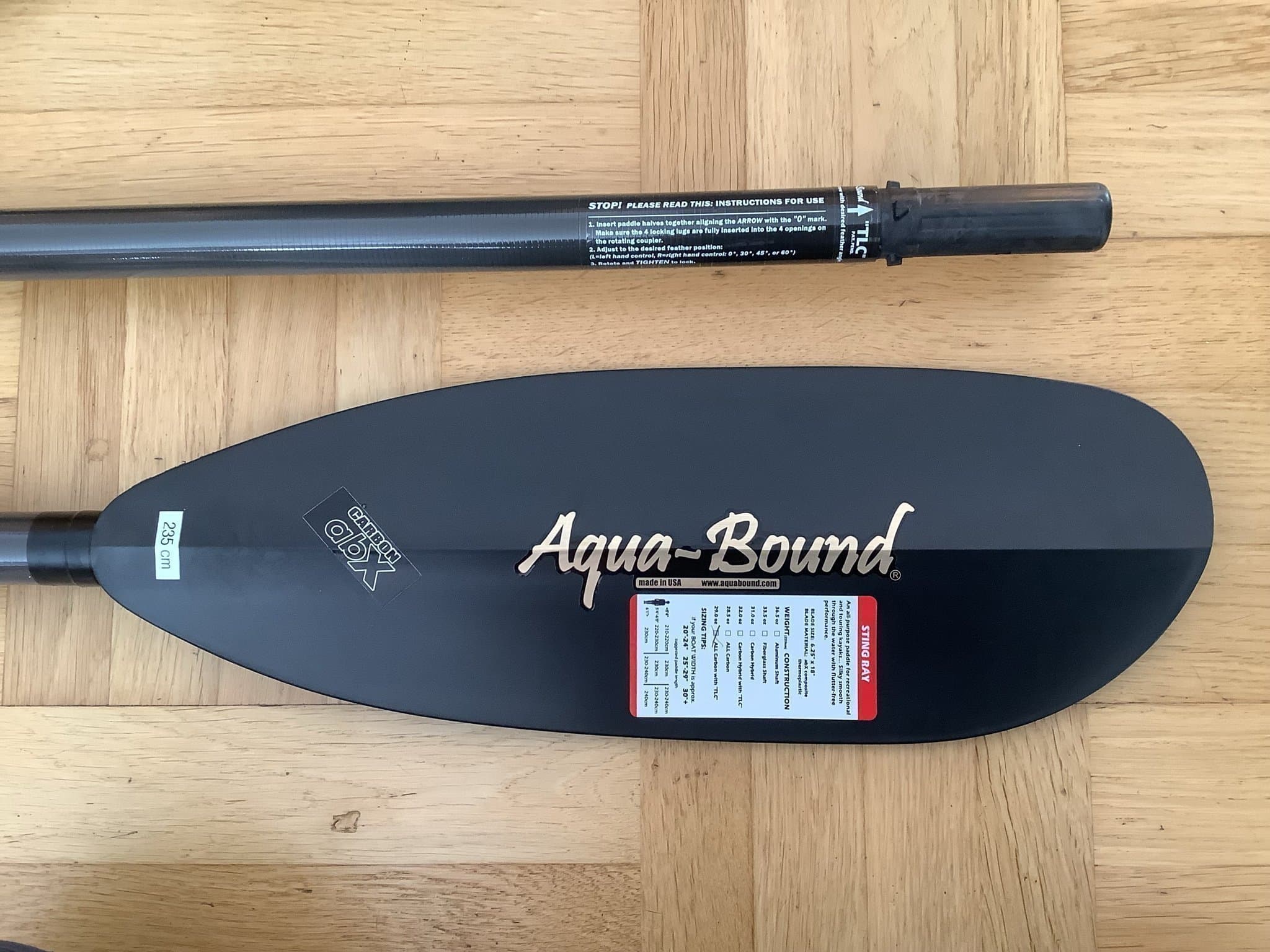 Ny Paddel i kolfiber Aqua Bound Sting Ray carbon abX - 2 delad - 235 cm