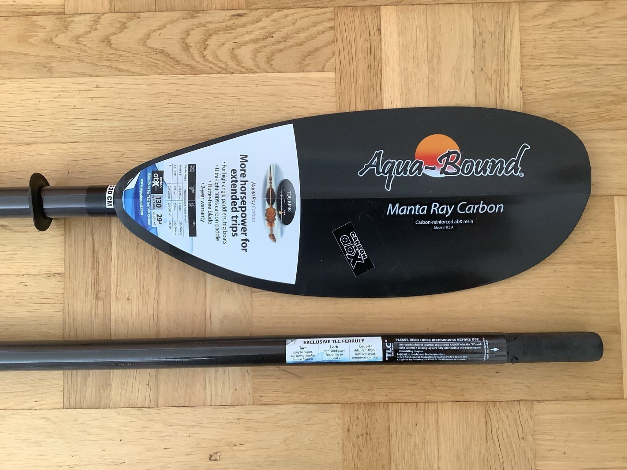 Ny Paddel i kolfiber Aqua Bound Manta Ray carbon abX - 2 delad - 230 cm