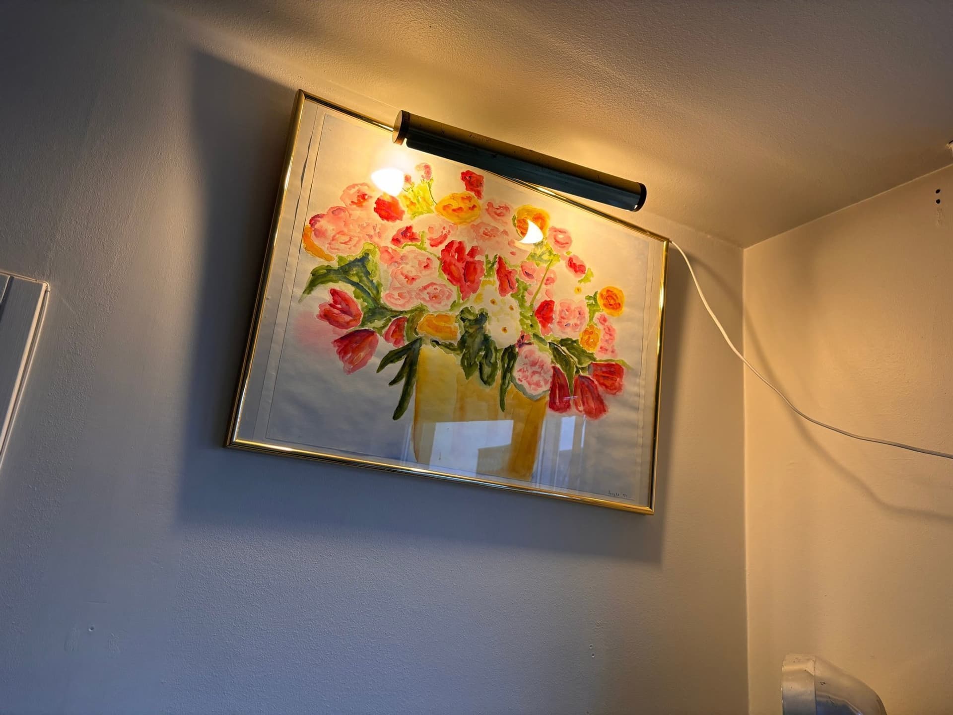 Tavla med blommotiv – dekorativ vägglampa / komplett väggdekor (1994)