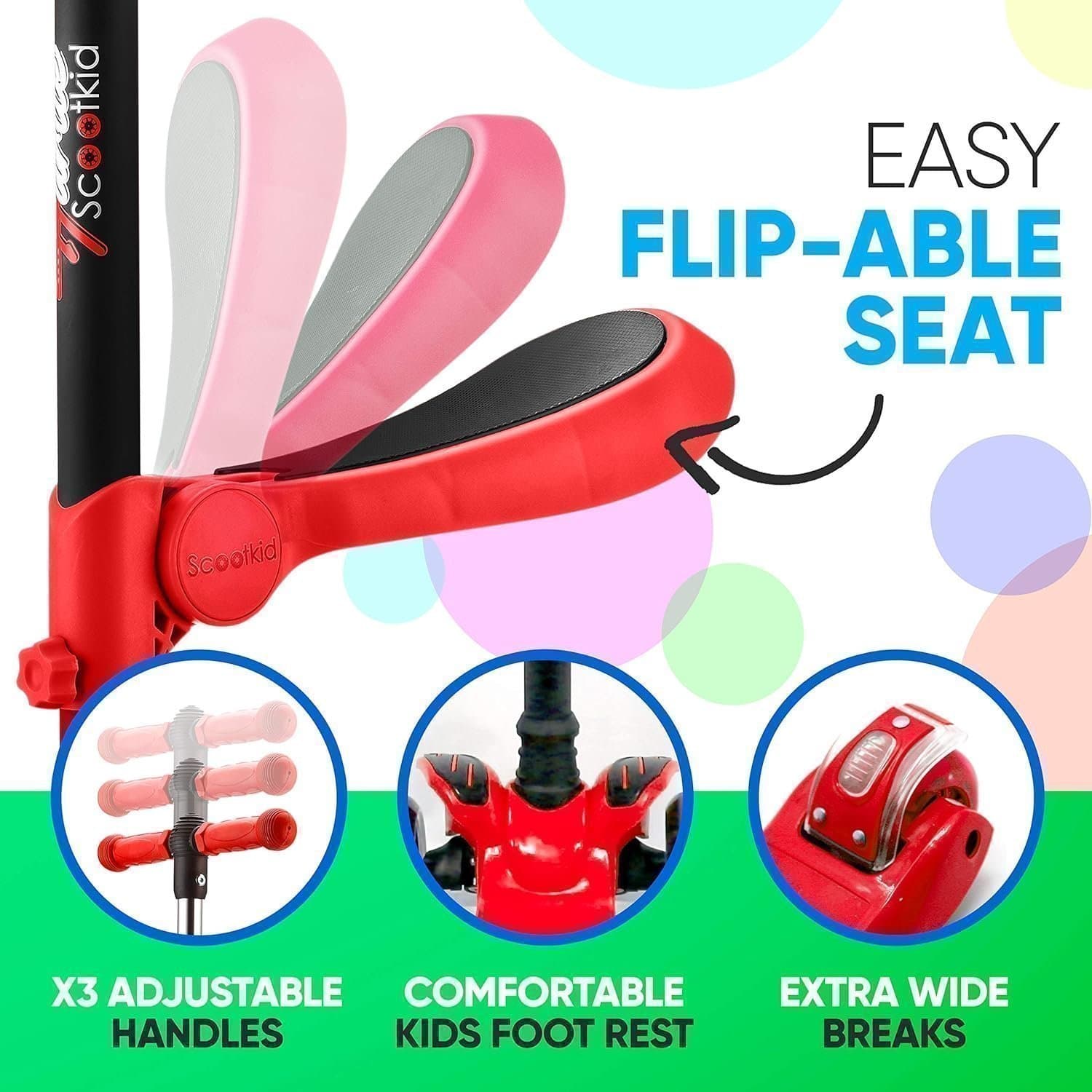 HURTLE 3-hjulig sparkskotrar stående o hopfällbar med justerbar höjd