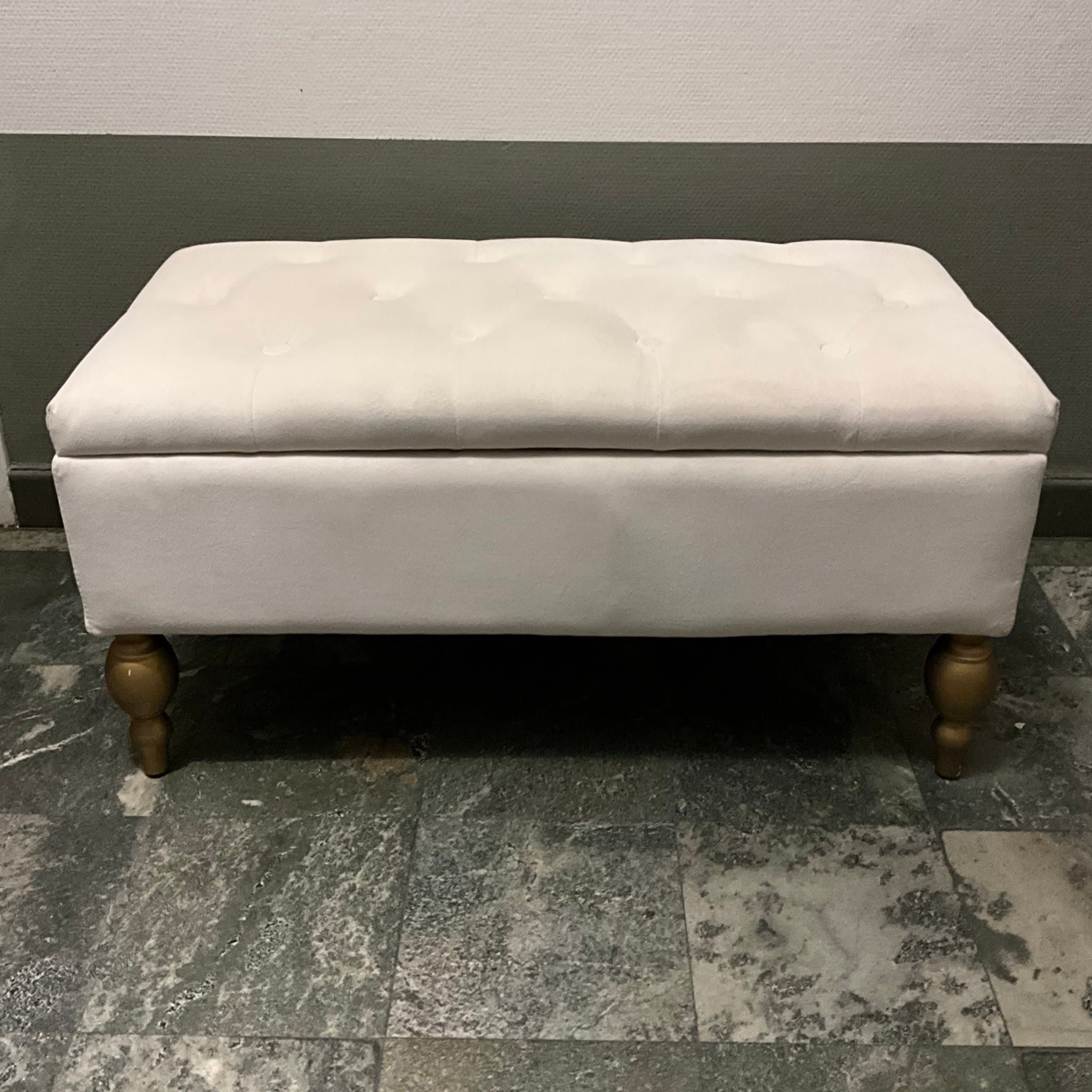 Förvaringsbänk med lock creamevit sammet
