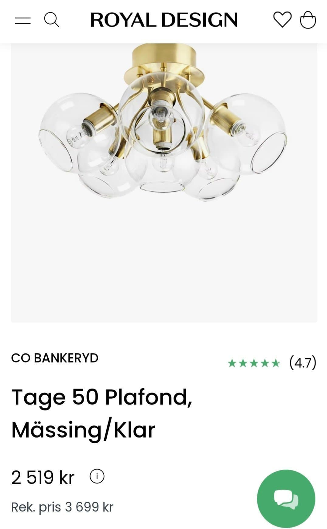 Taklampa Plafond CO Bankeryd Tage Mässing Lampa