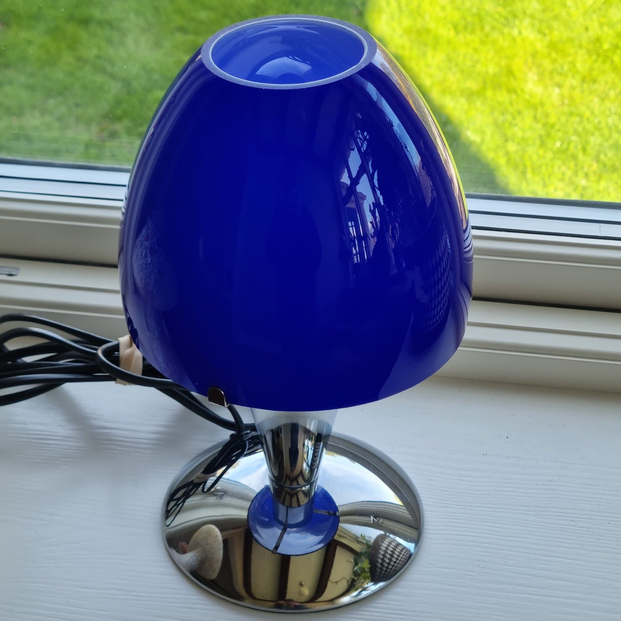 IKEA “SEXTETT” Bordslampa – Vintage 90-tal – Krom & Blått Glas – Ikonisk Design